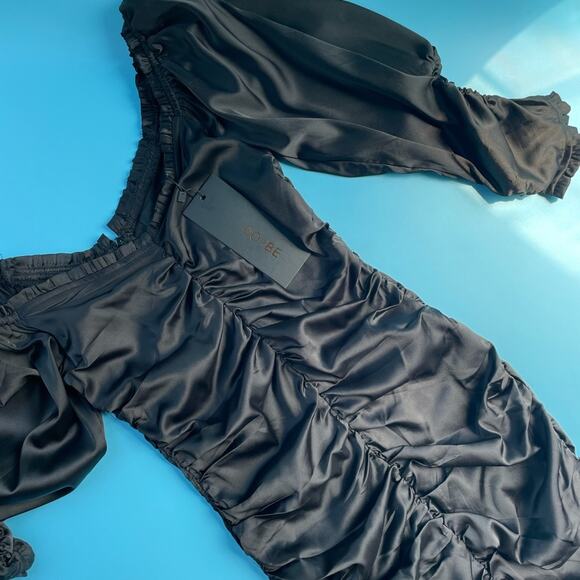 NWT DO + BE Black Long Sleeve Pullover Ruched Off The Shoulder Dress Size S - Picture 2 of 6